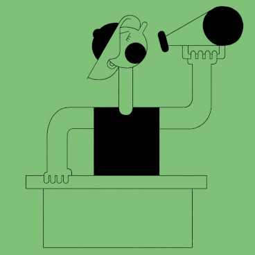 In einer Illustration ruft eine Person mit Megafon zur Aktion auf.